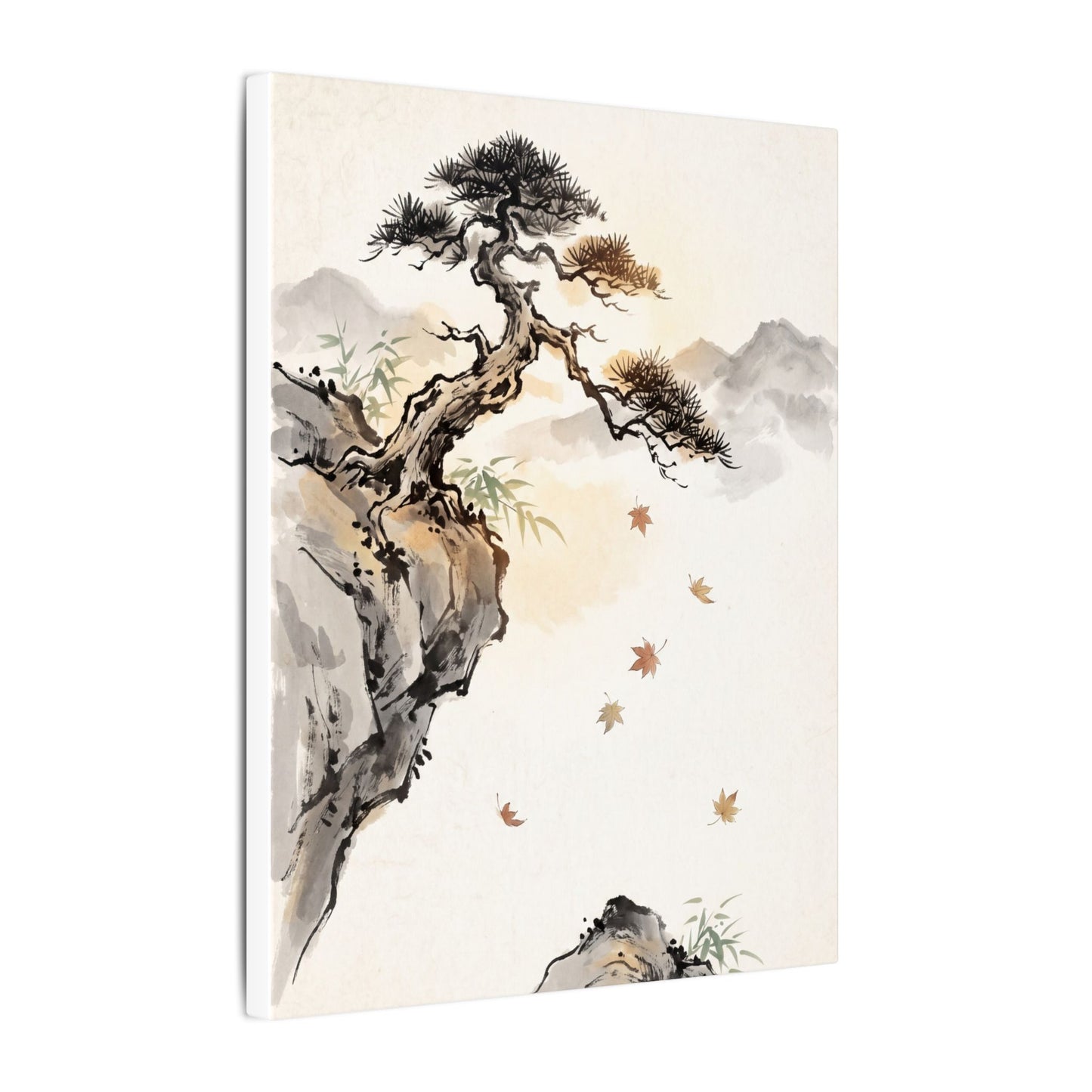 Peaceful Pine Tree Canvas Art - Sumi E Zen