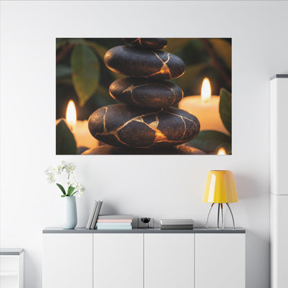 Summer River Stones Gold Vein Canvas Art | Philosophical Decor