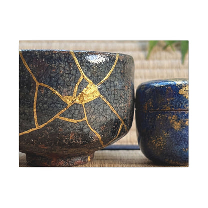 Tea Ceremony Crackle Gold Canvas Art | Philosophical Kintsugi Art