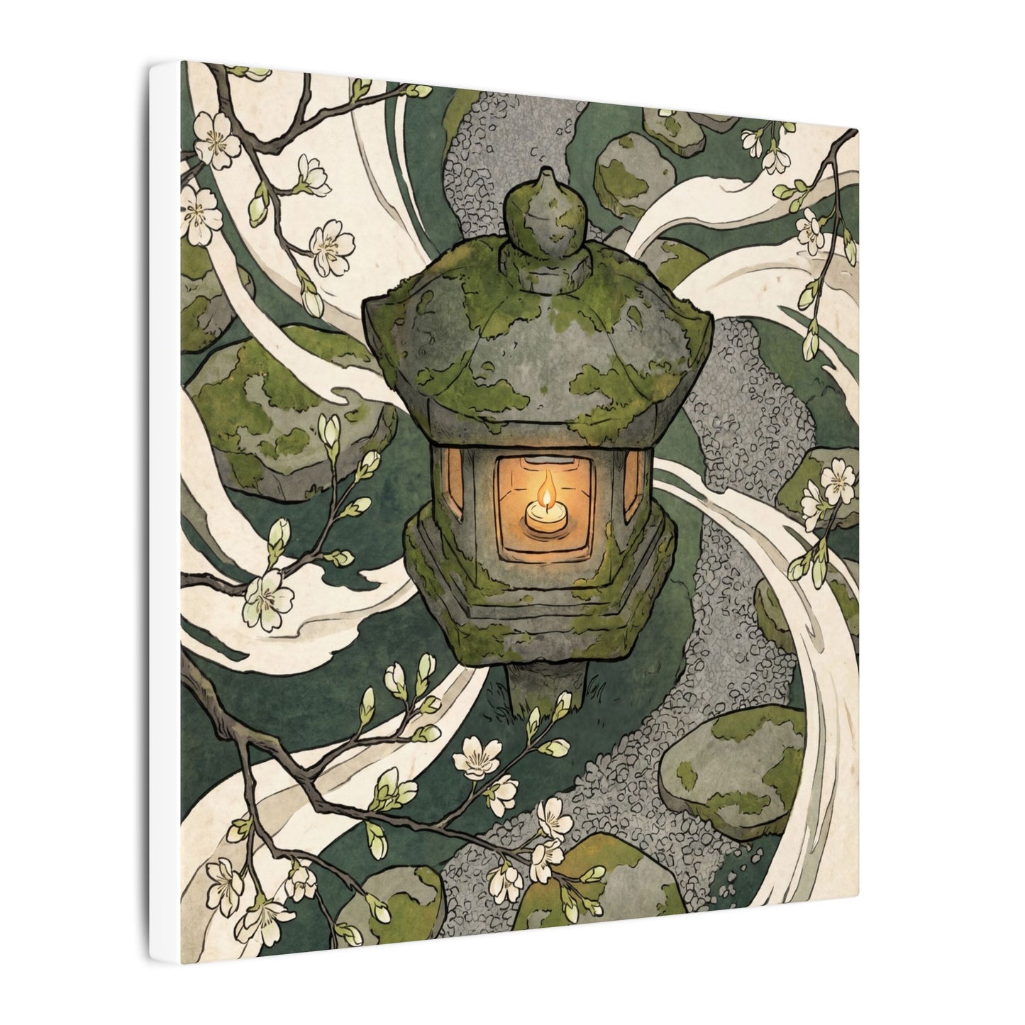 Zen Stone Lantern in Candlelight | Ukiyo E Inspired Canvas Art