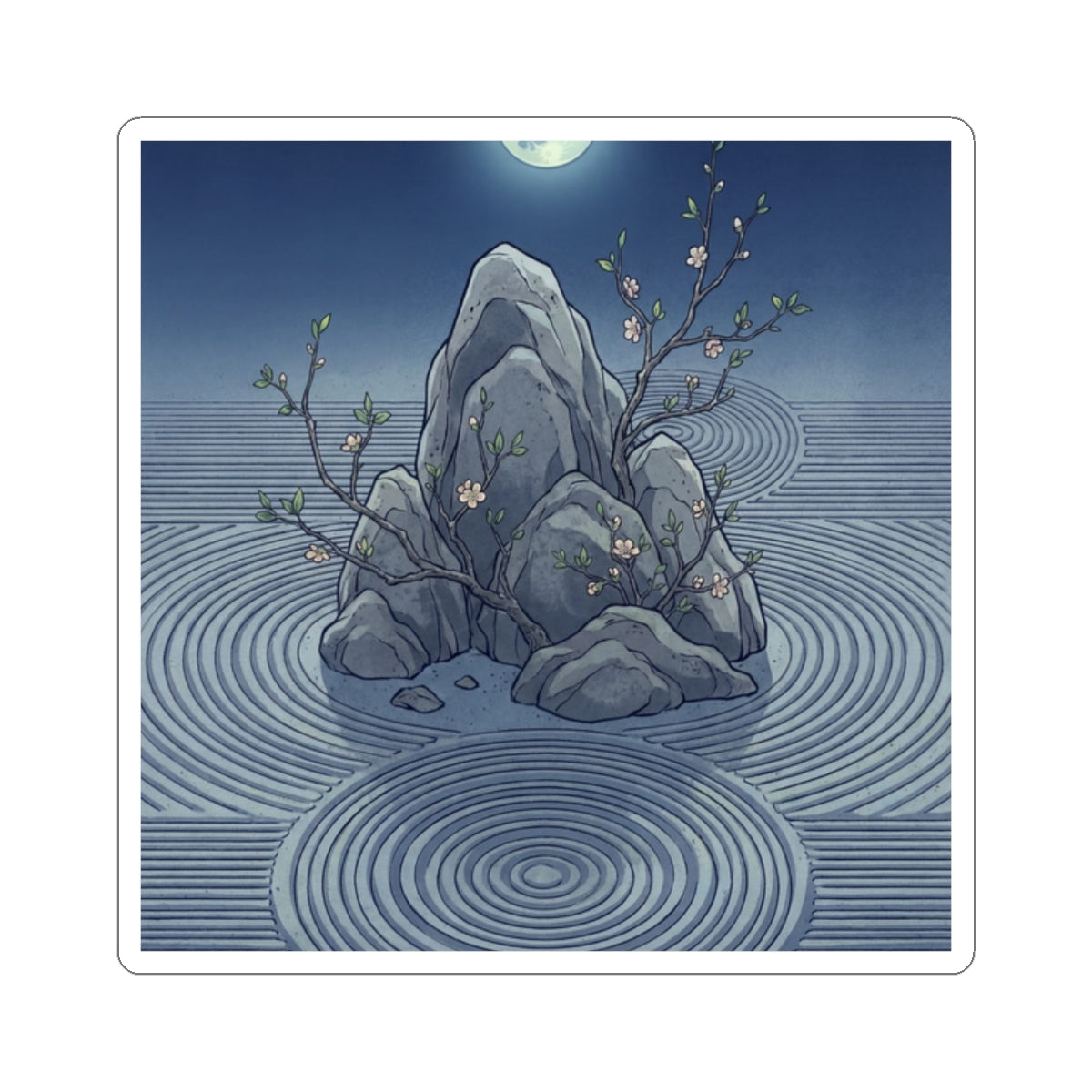 Rock Garden Ukiyo E Inspired Sticker | Contemplative Zen Art Art Print