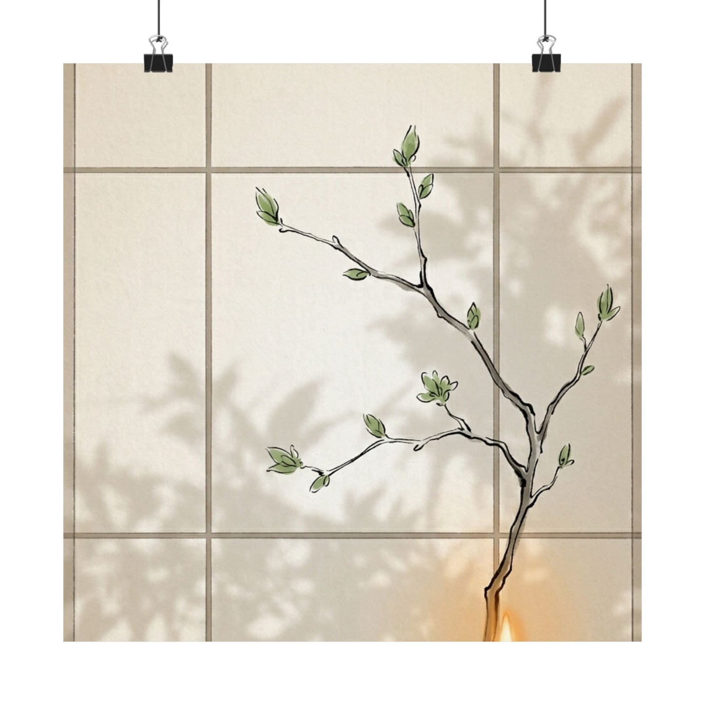 Shoji Screen Minimal Line Wall Art Print | Earthy Japandi Art