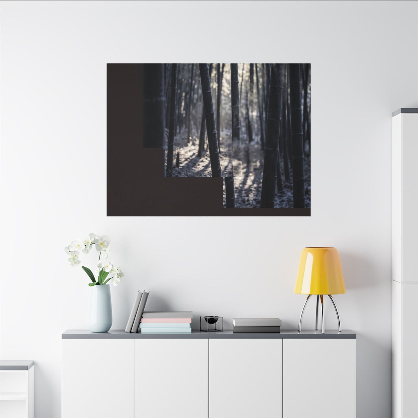 Bamboo Grove Canvas Art | Winter Dark Japandi Moody Minimal Art