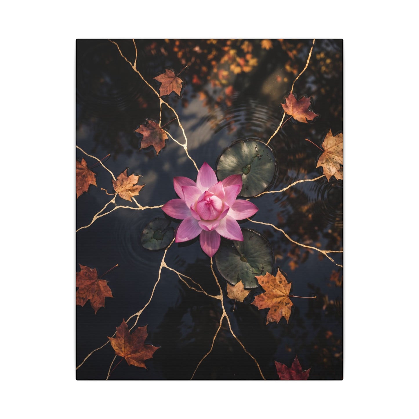 Ma Lotus Flower Canvas Art - Kintsugi Gold Vein