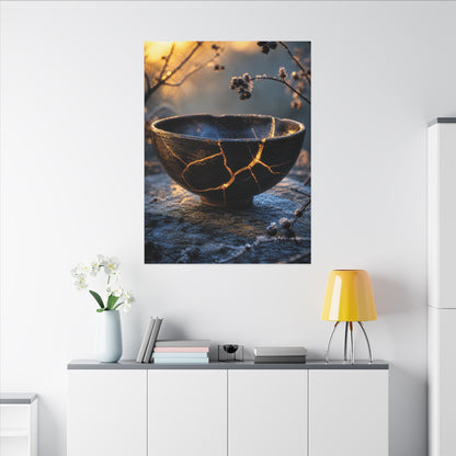 Ceramic Bowl Canvas Art | Winter Kintsugi Gold Repair Art