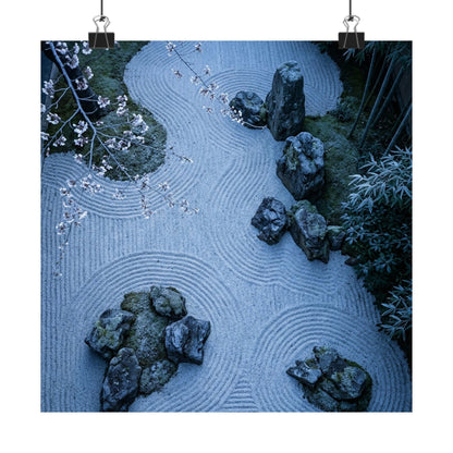 Zen Cherry Blossom in Moonlight | Karesansui Wall Art Print Art Print