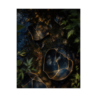 Broken Pottery Wall Art Print | Summer Dark Japandi Shadow Zen Art