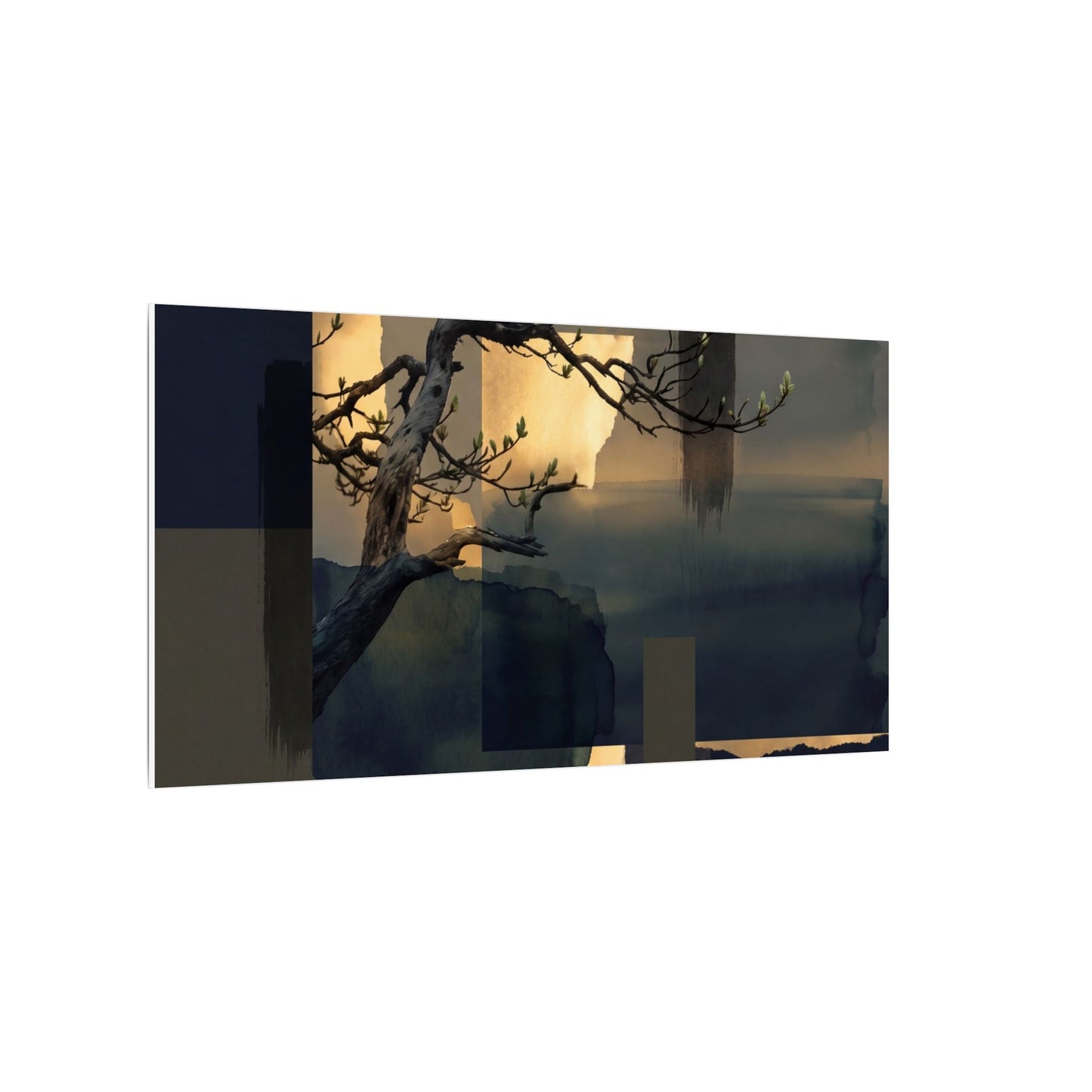 Golden Hour Pine Tree Canvas Art - Dark Japandi Kanso