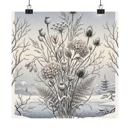 Zen Dried Flowers in Dawn | Ukiyo E Inspired Wall Art Print