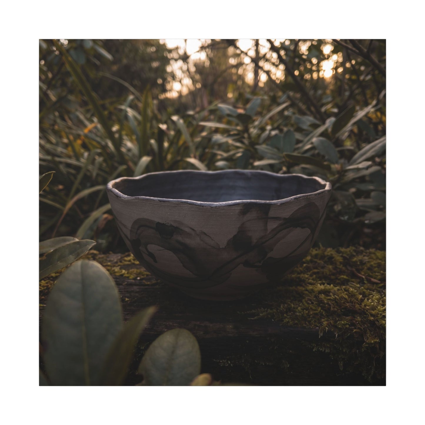 Ceramic Bowl Canvas Art | Summer Dark Japandi Charcoal Ink Art