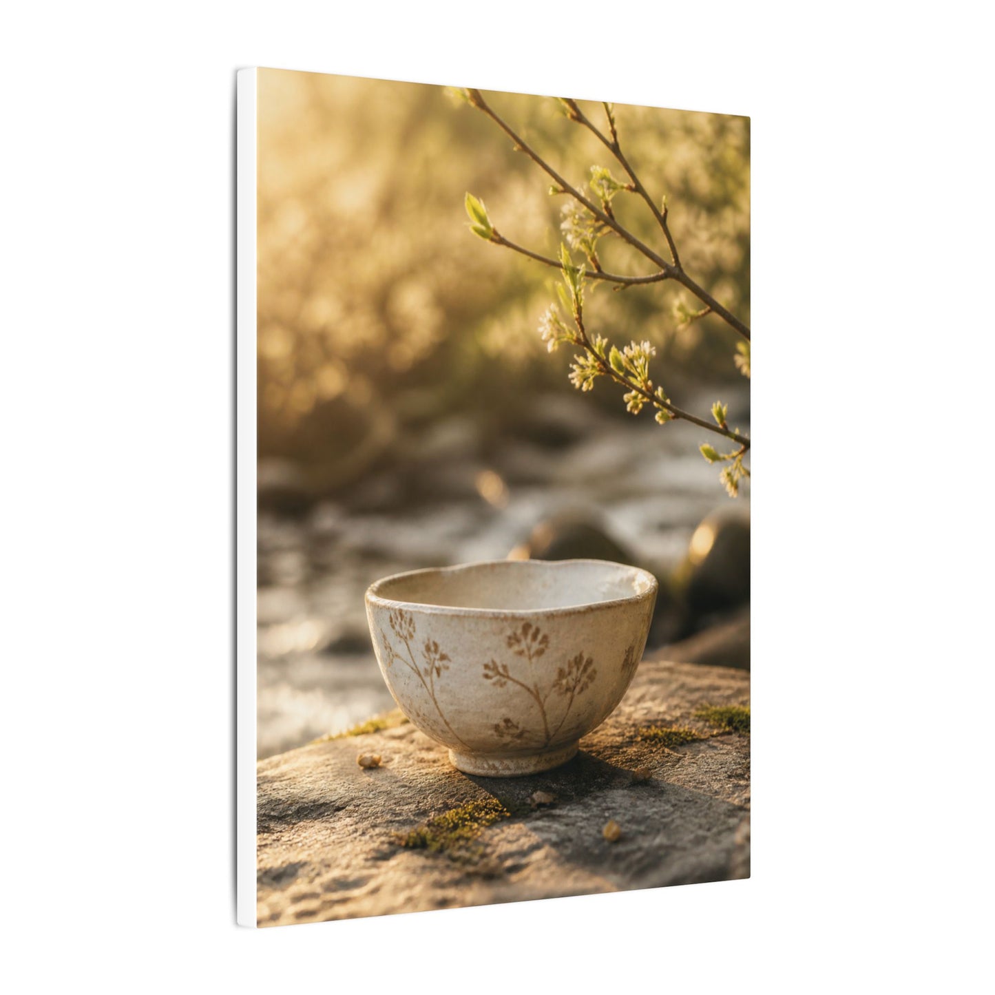 Neutral Ceramic Bowl Canvas Art - Japanese Pattern Japandi