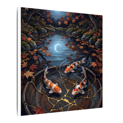 Koi Pond Canvas Art | Autumn Kintsugi Gold Repair Art