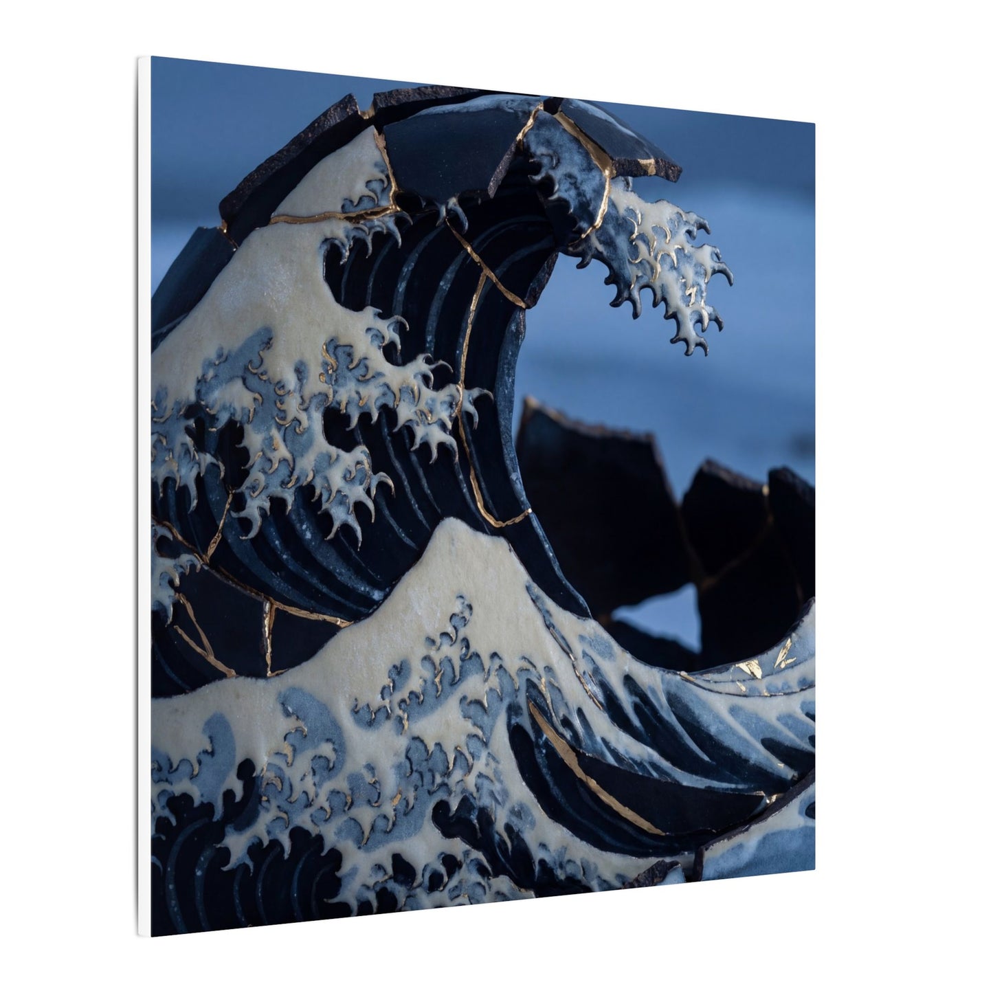 Ocean Wave Canvas Art | Winter Kintsugi Gold Repair Art