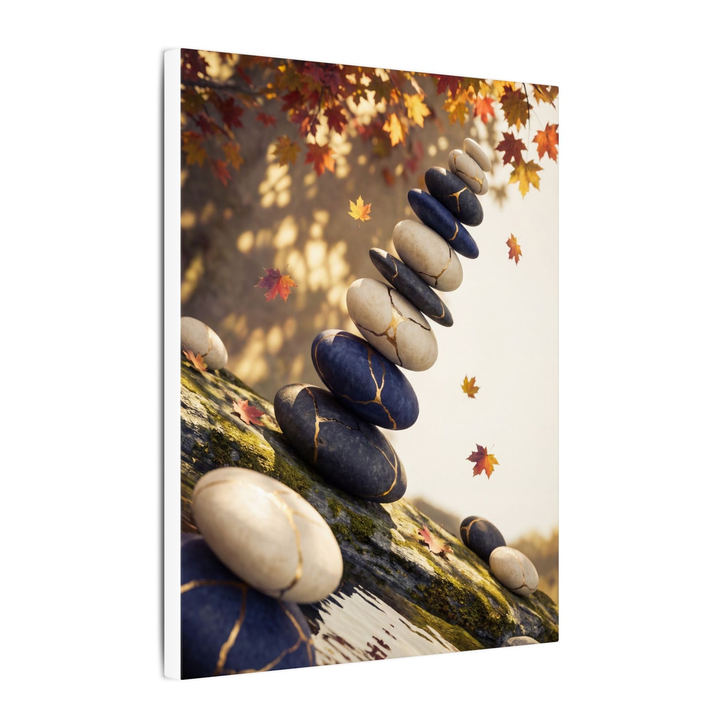 Ma River Stones Canvas Art - Kintsugi Gold Vein