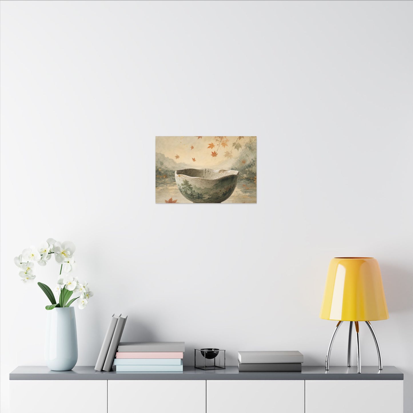 Autumn Ceramic Bowl Watercolor Canvas Art | Cozy Decor
