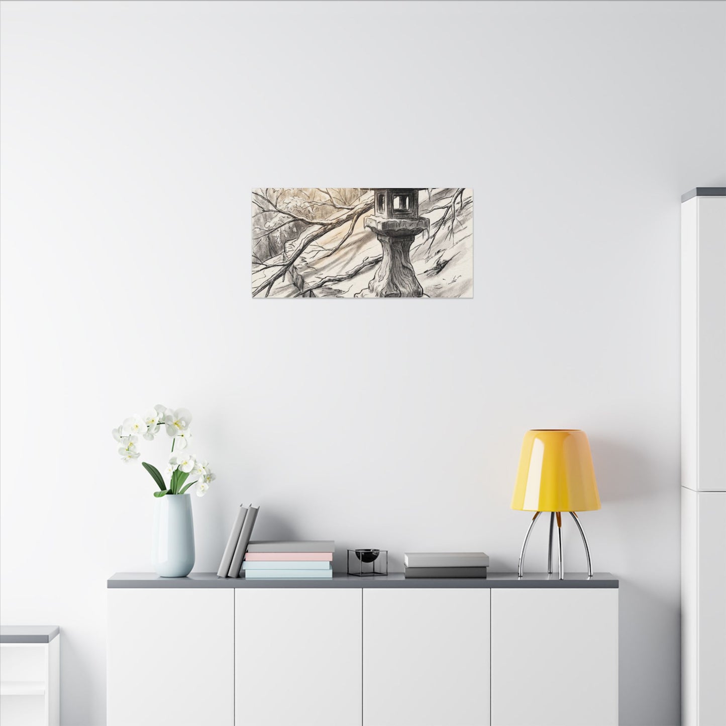 Golden Hour Stone Lantern Canvas Art - Japandi Kanso