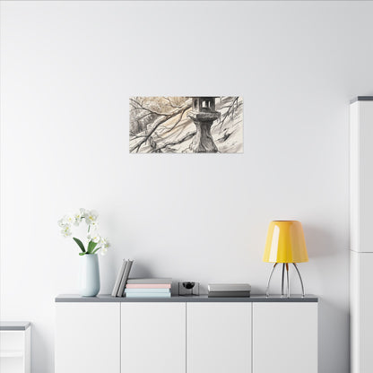 Golden Hour Stone Lantern Canvas Art - Japandi Kanso