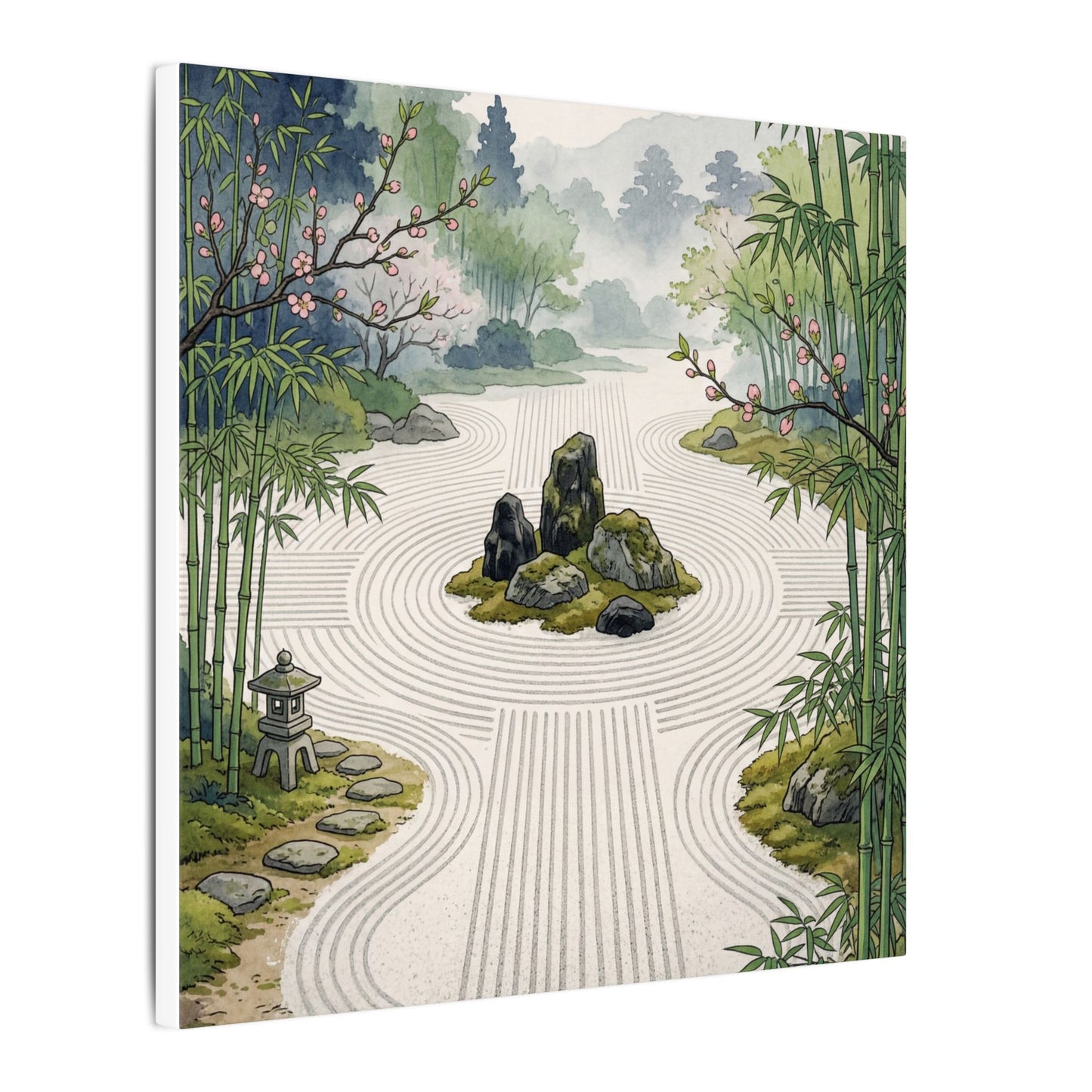 Rock Garden Ukiyo E Inspired Canvas Art | Contemplative Zen Art