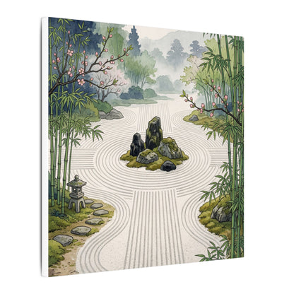 Rock Garden Ukiyo E Inspired Canvas Art | Contemplative Zen Art