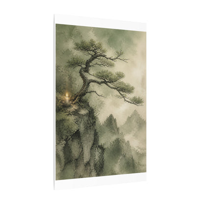 Candlelight Pine Tree Canvas Art - Japandi Kanso