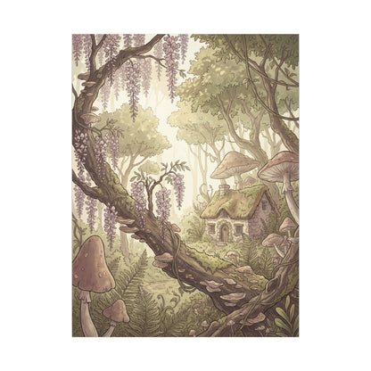 Summer Wisteria Mushroom Illustration Canvas Art | Enchanting Decor