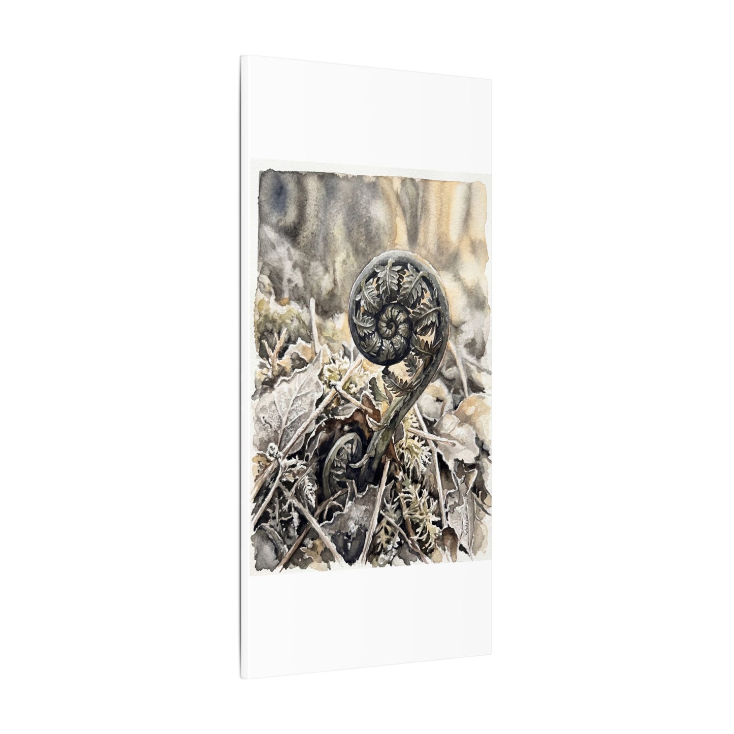 Japandi Fern Unfurling in Golden Hour | Watercolor Canvas Art