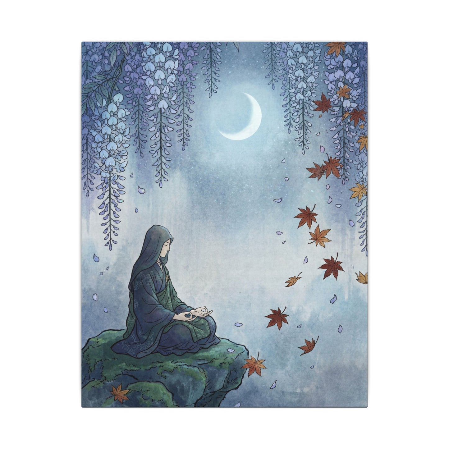 Zen Wisteria in Moonlight | Ukiyo E Inspired Canvas Art
