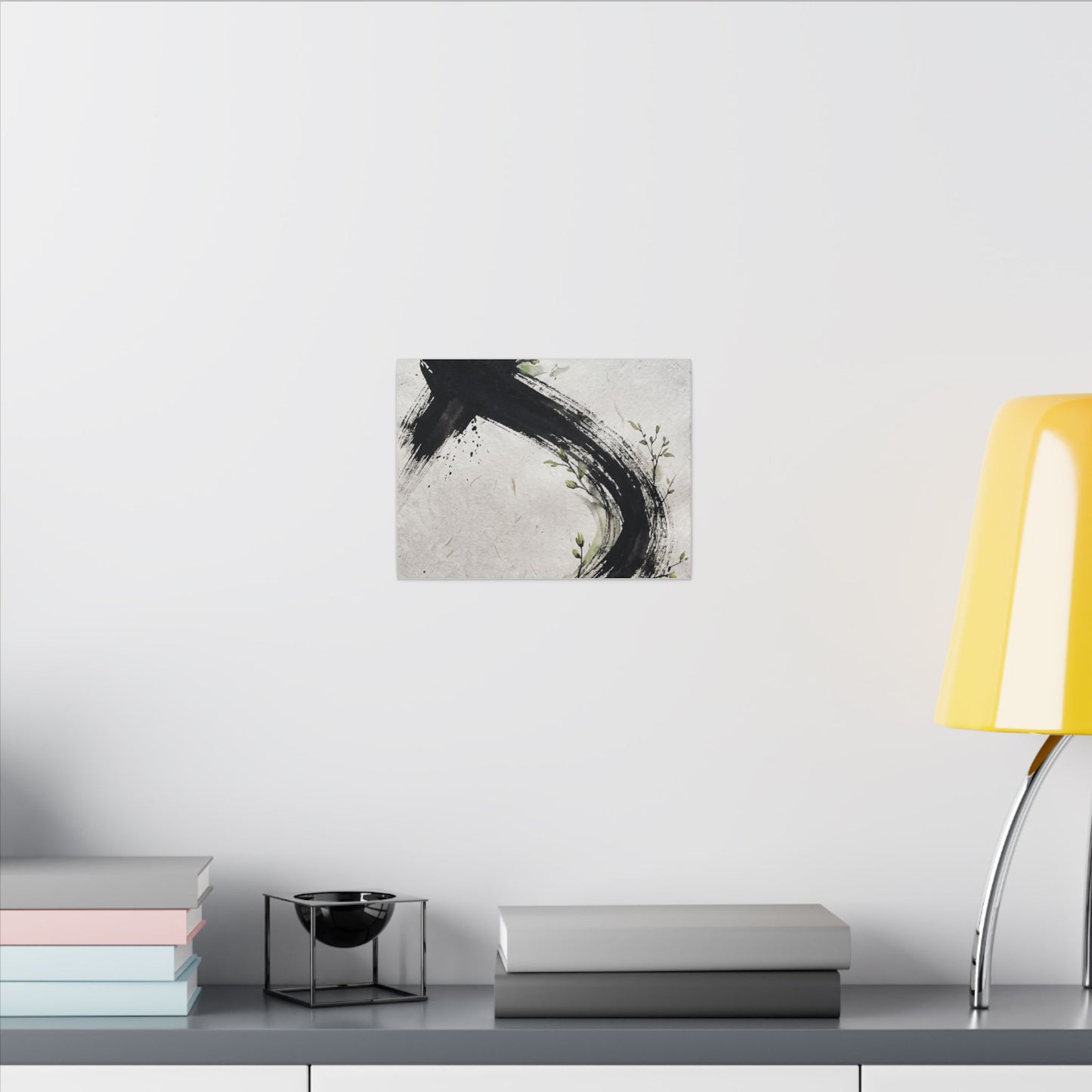 Ink Brushstroke Spring Canvas Art | Dark Japandi Sophisticated Design