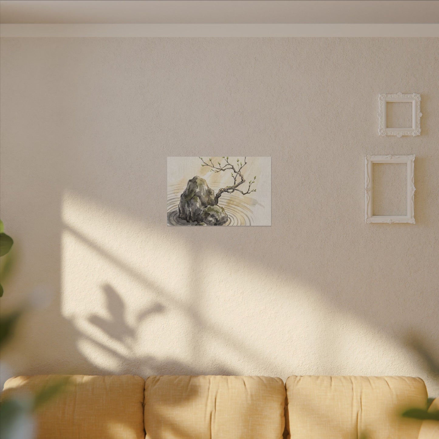Serene Rock Garden Canvas Art - Sumi E Zen