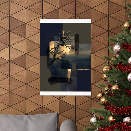 Kanso Pine Tree Wall Art Print - Dark Japandi Moody Minimal