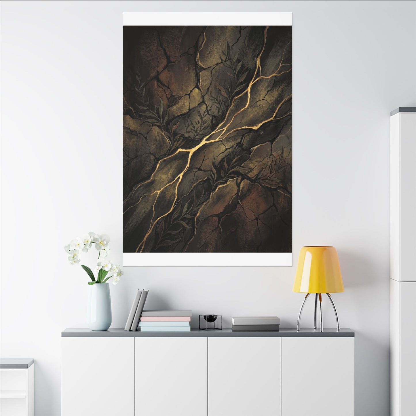 Cracked Earth Charcoal Ink Canvas Art | Bold Dark Japandi Art