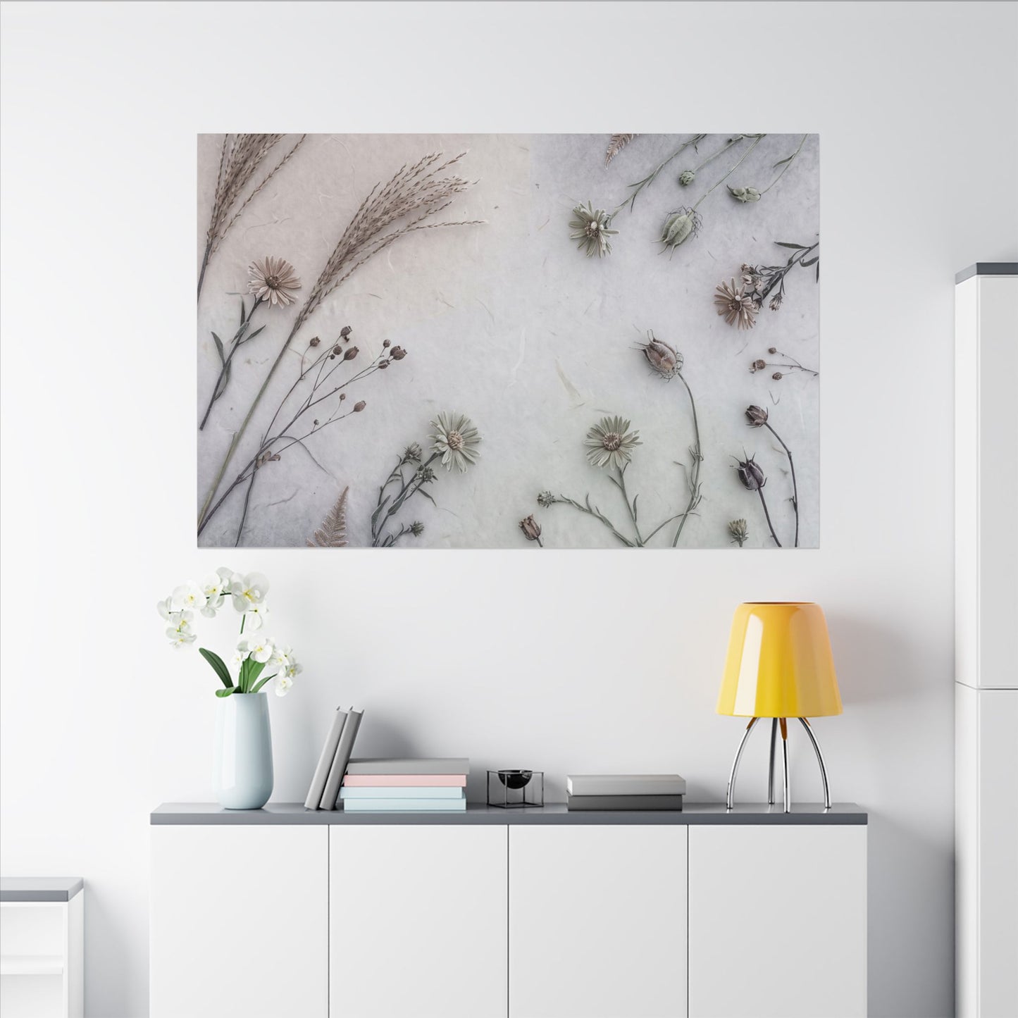 Dried Flowers Japanese Pattern Canvas Art | Elegant Japandi Art