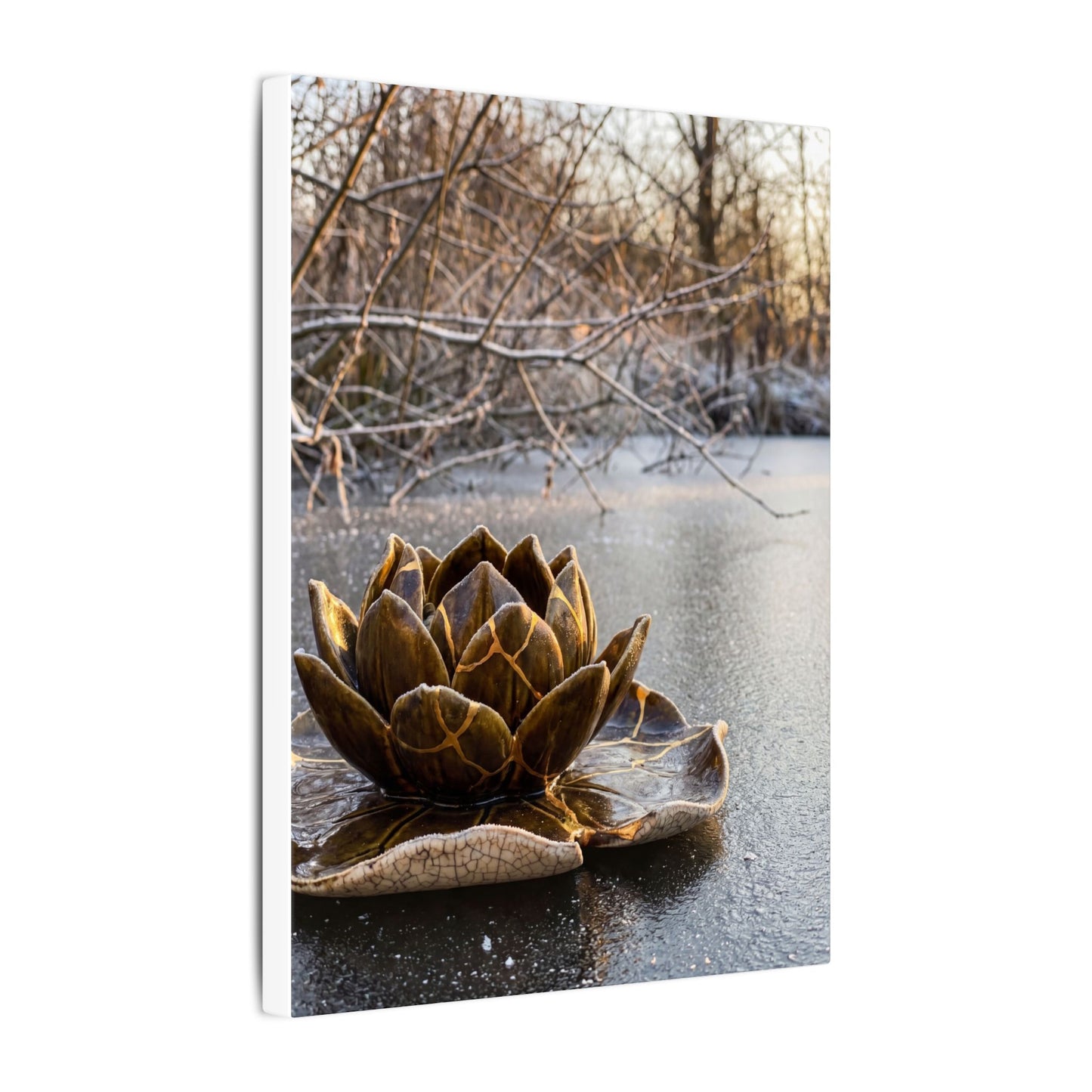 Lotus Flower Gold Repair Canvas Art | Beautiful Kintsugi Art