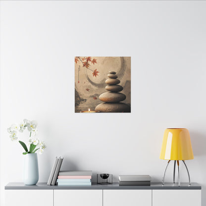 Japandi River Stones in Candlelight | Japanese Pattern Canvas Art