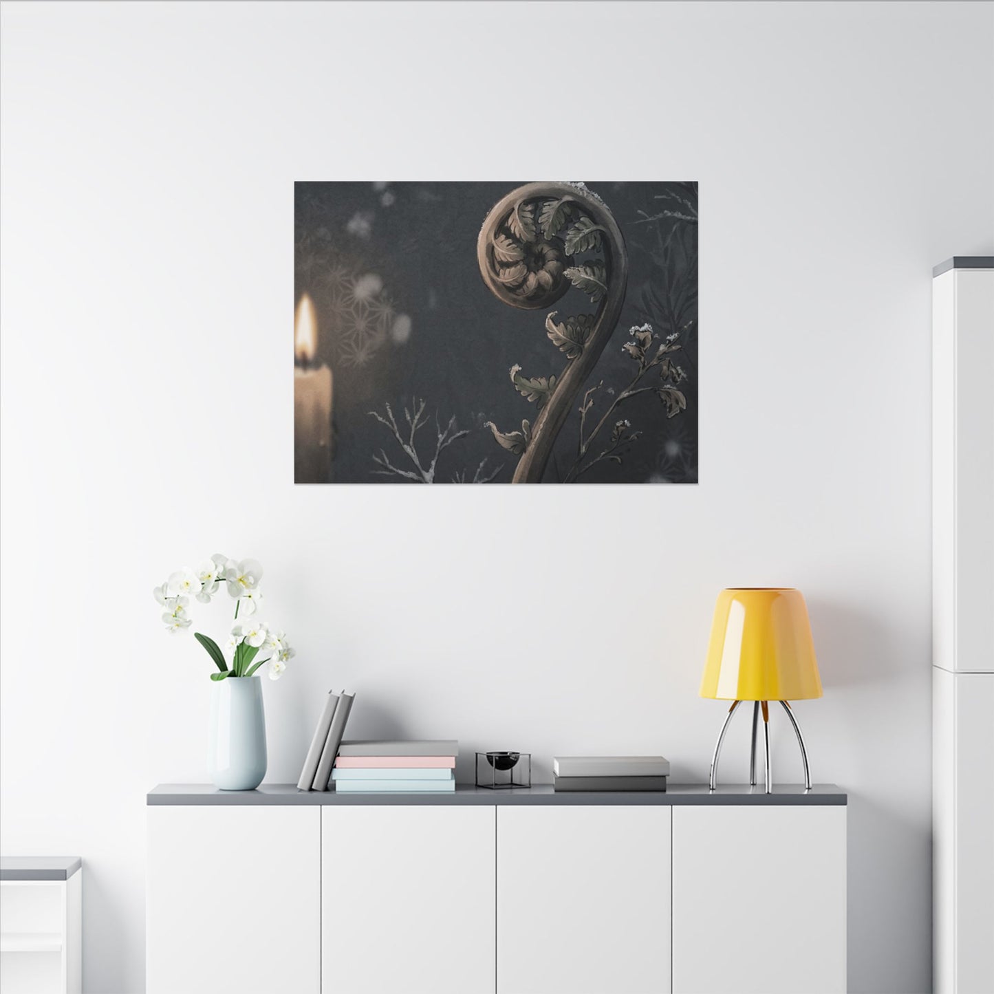 Candlelight Fern Unfurling Canvas Art - Japandi Ma