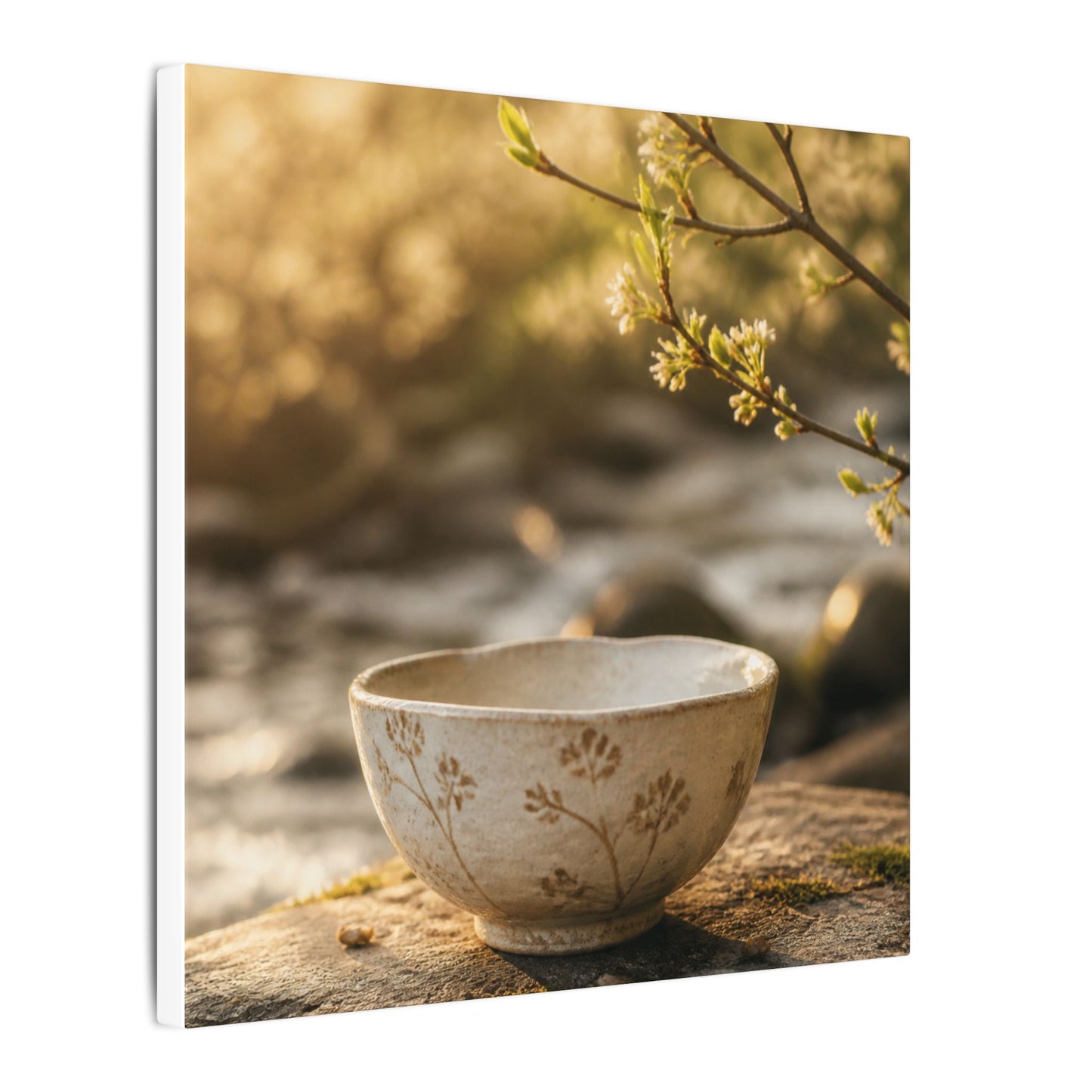 Neutral Ceramic Bowl Canvas Art - Japanese Pattern Japandi