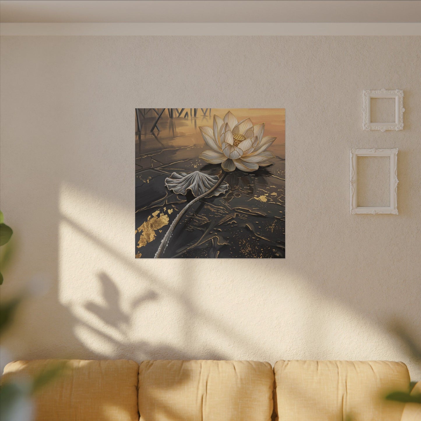 Kintsugi Lotus Flower in Golden Hour | Gold Vein Canvas Art