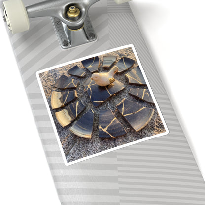 Kintsugi Broken Pottery in Golden Hour | Gold Repair Sticker Art Print