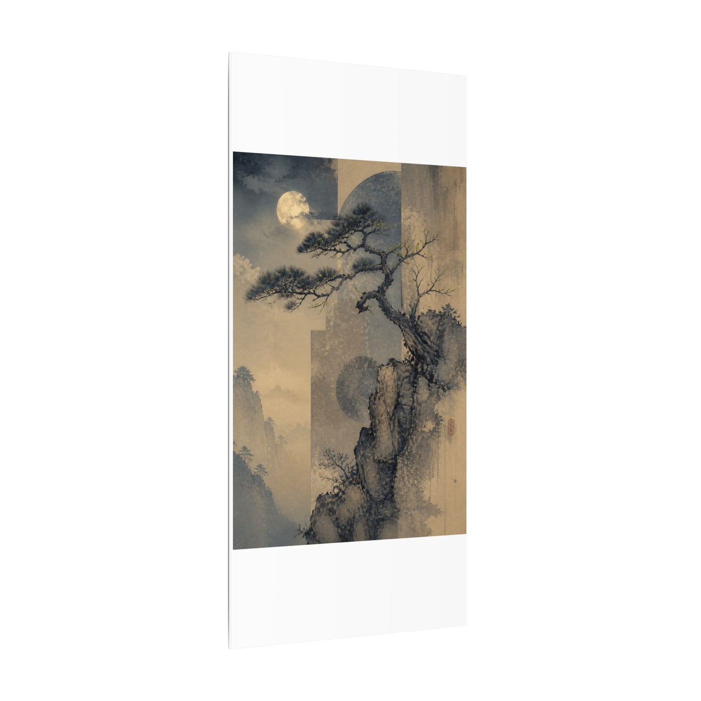 Japandi Pine Tree in Moonlight | Japanese Pattern Canvas Art