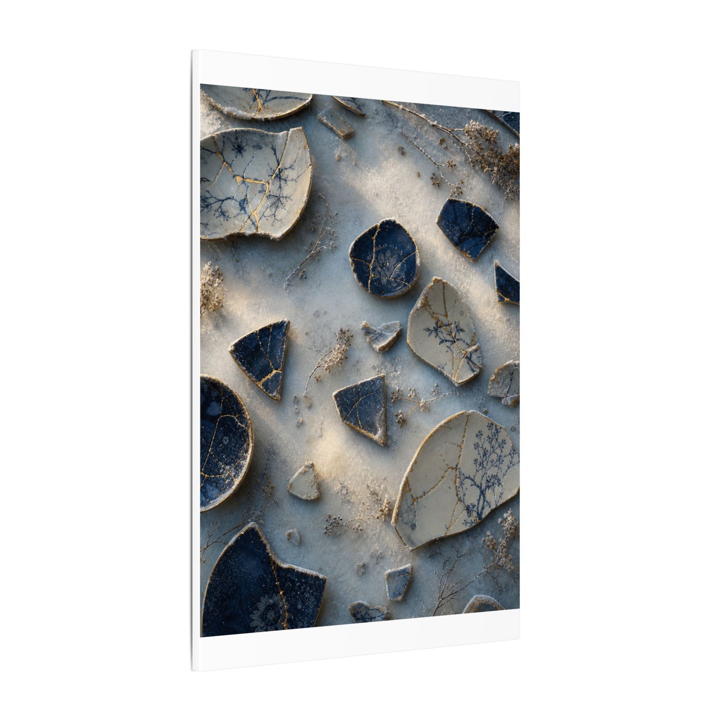 Broken Pottery Canvas Art | Winter Kintsugi Gold Vein Art
