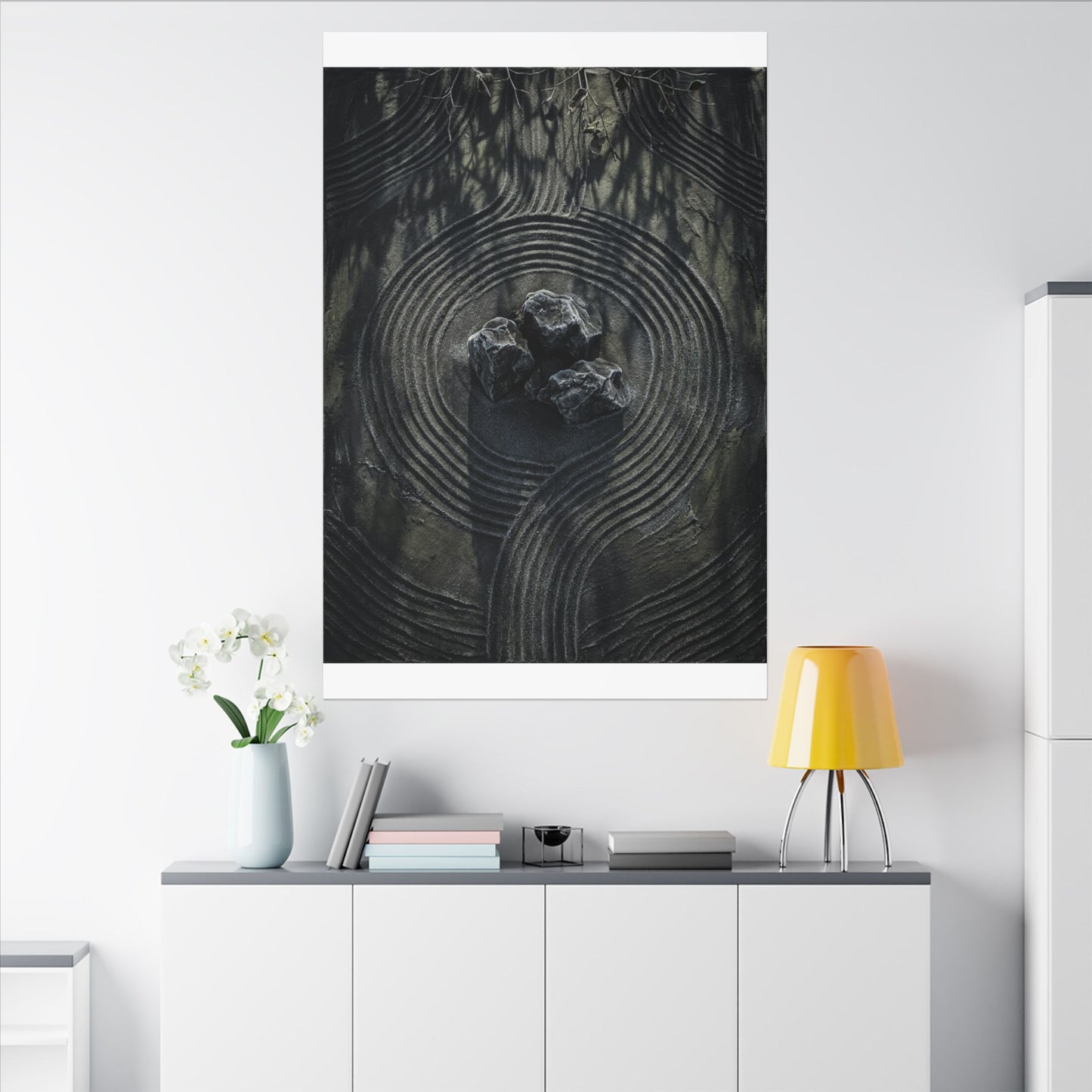 Moody Rock Garden Canvas Art - Dark Texture Dark Japandi
