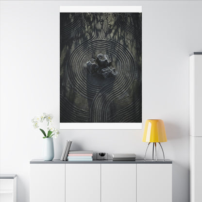 Moody Rock Garden Canvas Art - Dark Texture Dark Japandi