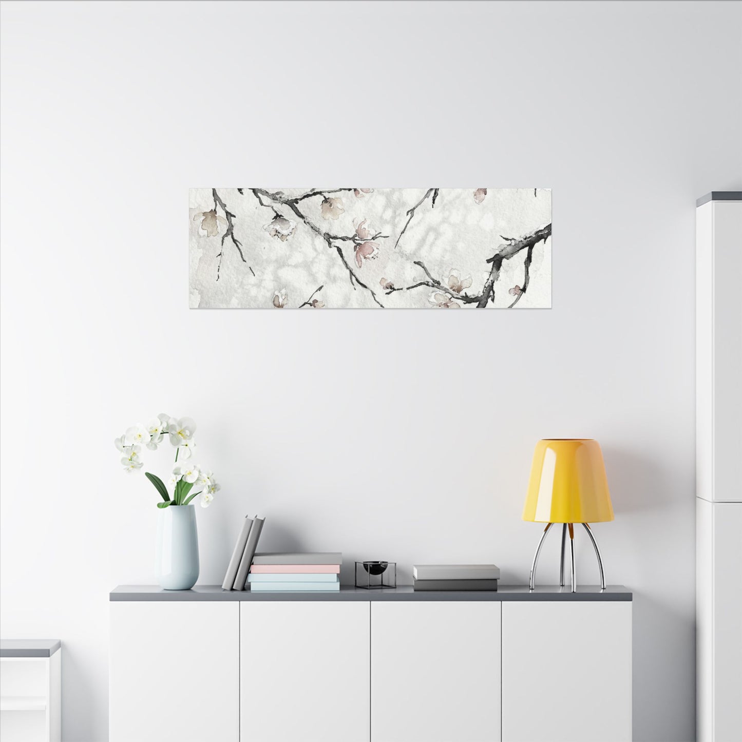 Cherry Blossom Canvas Art | Winter Japandi Watercolor Art