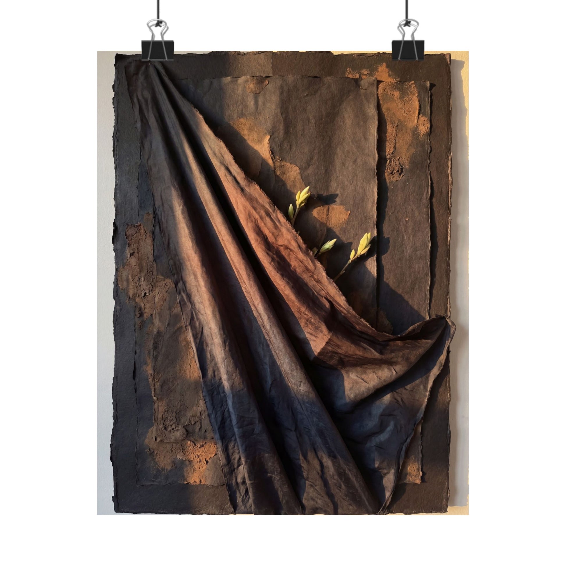 Dark Japandi Silk Drape in Golden Hour | Dark Texture Wall Art Print Art Print