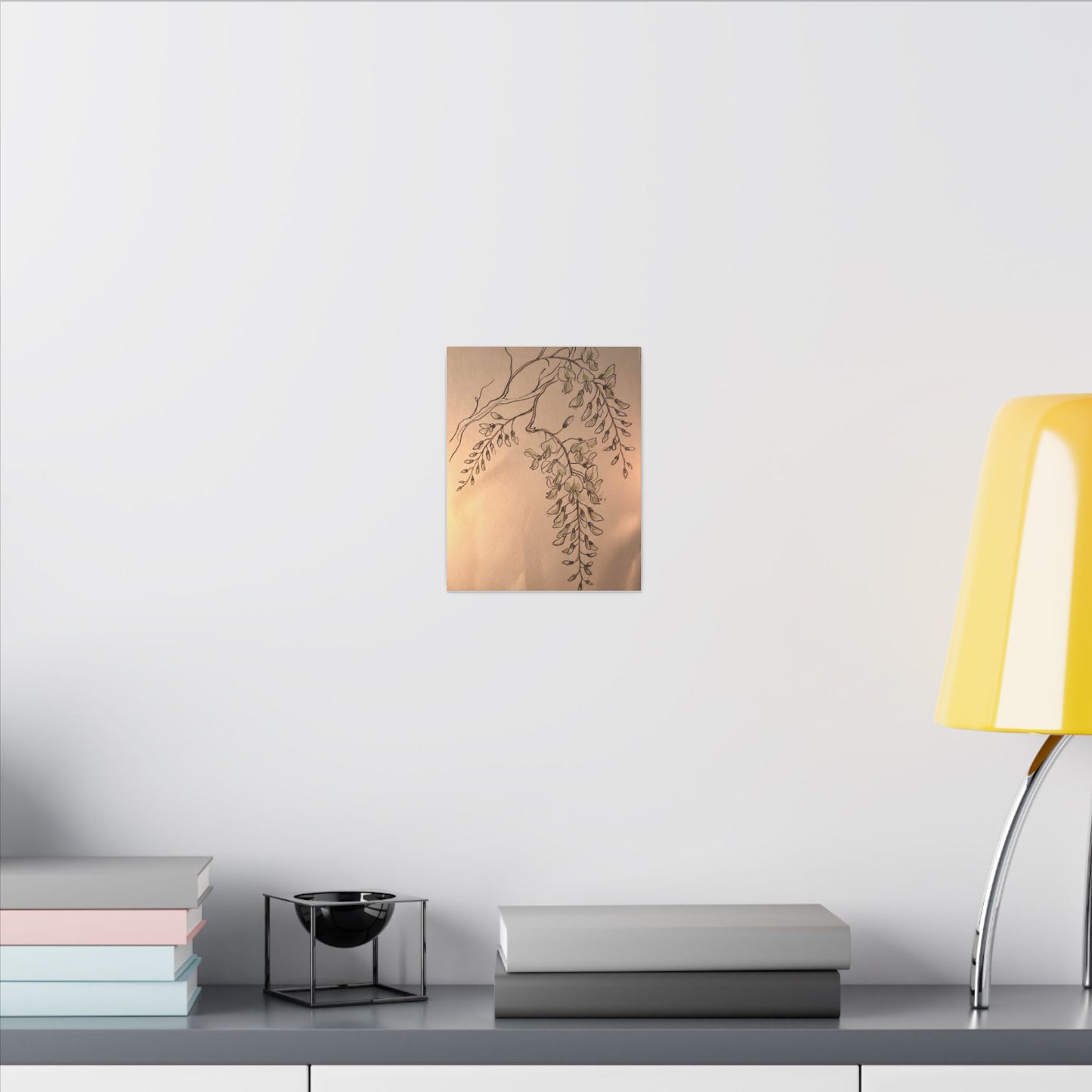 Japandi Wisteria in Candlelight | Minimal Line Canvas Art