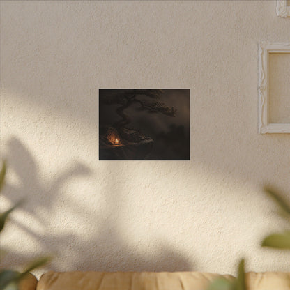 Pine Tree Shadow Zen Canvas Art | Luxurious Dark Japandi Art