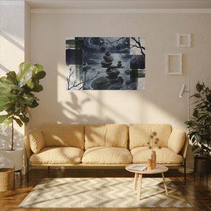 Moonlight River Stones Canvas Art - Zen Shibui