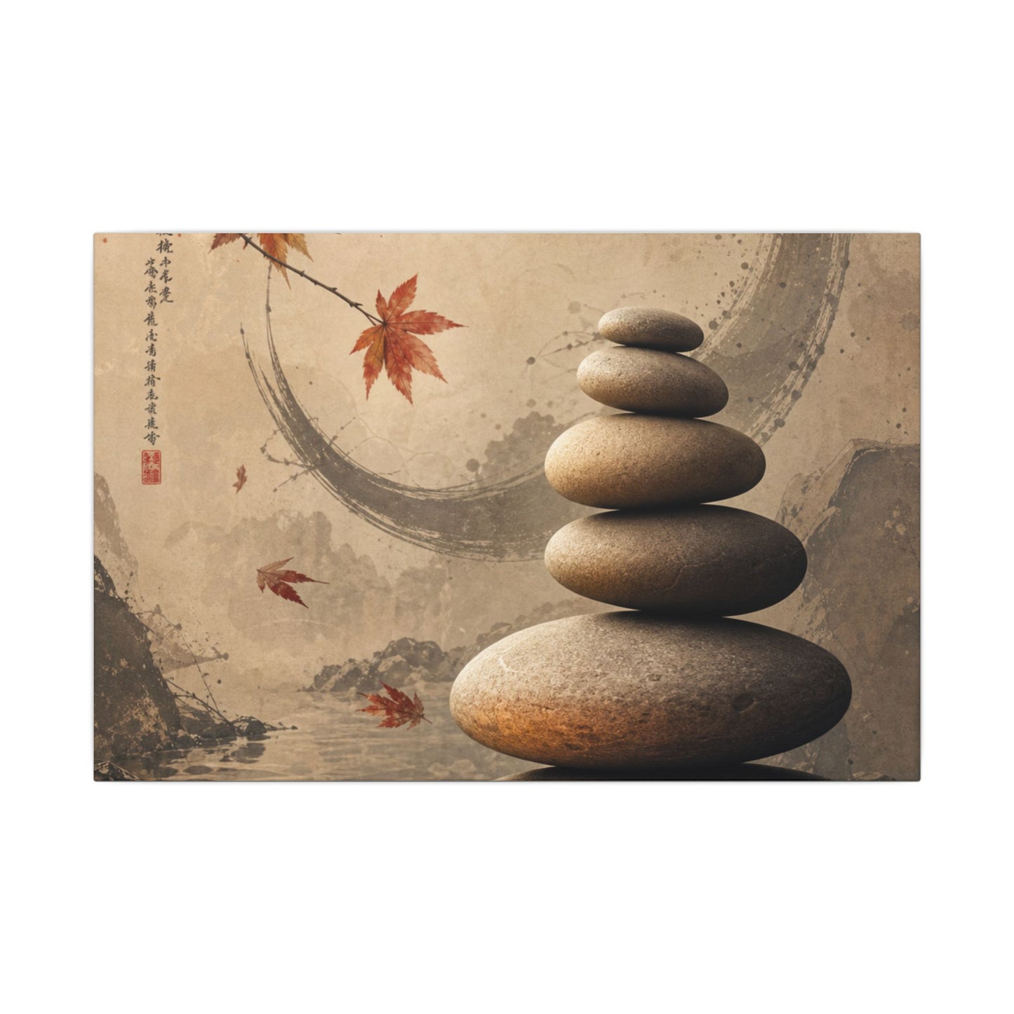 Japandi River Stones in Candlelight | Japanese Pattern Canvas Art