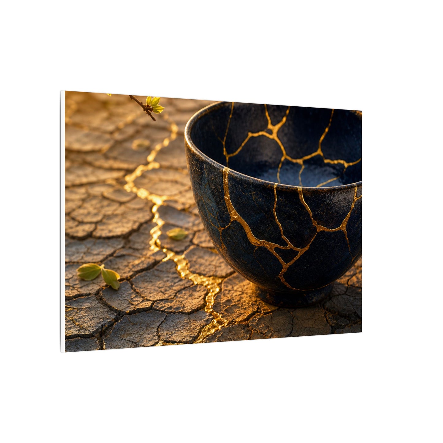 Golden Hour Cracked Earth Canvas Art - Kintsugi Fukinsei
