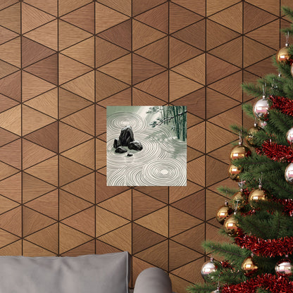 Winter Rock Garden Ukiyo E Inspired Wall Art Print | Calm Decor